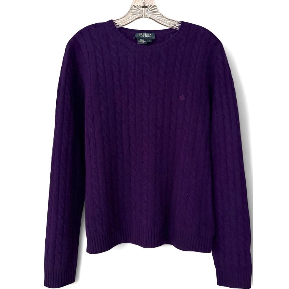 Vintage Lauren Ralph Lauren 100% Cashmere Cable Knit Sweater Purple Large